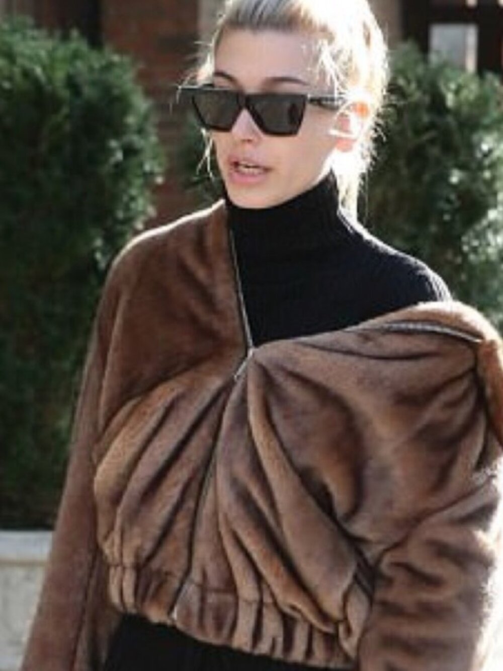 Hailey Beiber Style: NWOT Helmut Lang Hooded Faux Mink Bomber Jacket